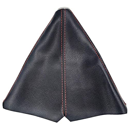 Universal Car Shift Knob Boot Dust Cover, Shift Boot Cover, Made of Black Pu Leather with Black Seams Red Seams and Blue Seams (Red/ABS)