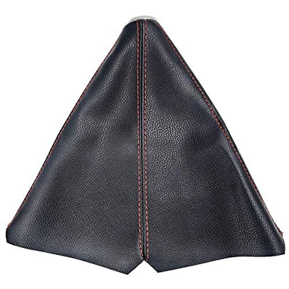 Universal Car Shift Knob Boot Dust Cover, Shift Boot Cover, Made of Black Pu Leather with Black Seams Red Seams and Blue Seams (Red/ABS)