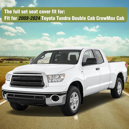 Nilight Car Seat Covers Custom Fit 2008-2024 Toyota Tundra Double CrewMax Cab Waterproof Faux Leather Cushion Full Set with Split Bench 60/40 for SR5 Limited Platinum 1794 Edition - color: Full Sets 5 Seat, style: Toyota Tundra 2008-2024