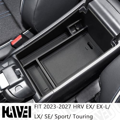 Center Console Organizer Tray Compatible with Honda HRV 2023 2024 2025 2026 2027 Accessories, Armrest Storage Box for HRV EX/EX-L/LX/SE/Sport/Touring,Black Trim