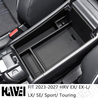 Center Console Organizer Tray Compatible with Honda HRV 2023 2024 2025 2026 2027 Accessories, Armrest Storage Box for HRV EX/EX-L/LX/SE/Sport/Touring,Black Trim