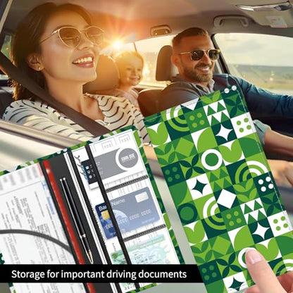 Premium Car Registration and Insurance Card Holder, Cute PU Leather Car Document Holder, Vehicle Glove Box Car Organizer with Magnetic Closure for Driver License, Cards Green Checkerboard - color: Green Checkerboard
