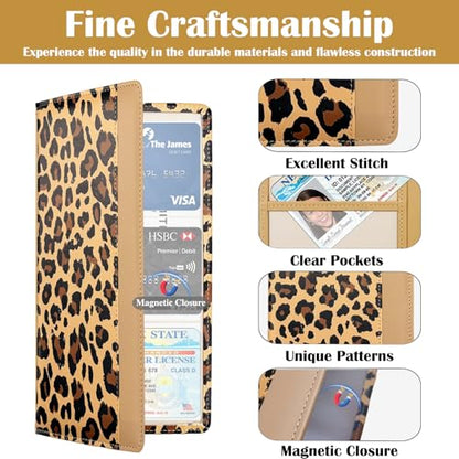 Car Registration and Insurance Holder with Magnetic Closure, Universal Document Organizer for License, Insurance Cards & Glove Box Storage (Leopard-Brown) - color: Leopard-Brown