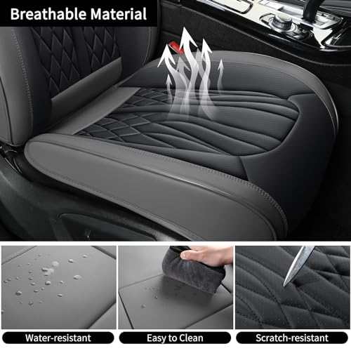 MINGBRON Leather Car Seat Covers,Breathable and Waterproof Faux Leather Automotive Seat Covers for Cars SUV Truck Sedan,Universal Driver Seat Cover Grey&Black - color: Grey&Black, size: 2 Seat Covers (Front Only)