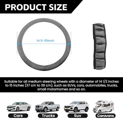 Elastic Stretch Car Steering Wheel Cover, Comfortable Steering Wheel Cover Universal for 14.5-15 Inch, Warm in Winter & Cool in Summer, Anti-Slip Breathable Ice Silk (Gray) - color: Gray