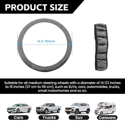 Elastic Stretch Car Steering Wheel Cover, Comfortable Steering Wheel Cover Universal for 14.5-15 Inch, Warm in Winter & Cool in Summer, Anti-Slip Breathable Ice Silk (Gray) - color: Gray