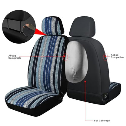 Baja Saddle Blanket Car Seat Covers, Boho Striped Woven Front Seat Protectors, Washable & Breathable Interior Covers, Universal Fit for Most Cars SUVs Trucks, Airbag Compatible, Blue, 2 pcs. - color: BLUE-0