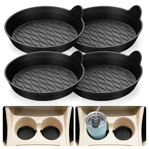 Car Coasters for Cup Holders, Universal Non-Slip Coasters Set of 4 Pack, Black Silicone Car Accessories Interior for Car Truck Cup Holder