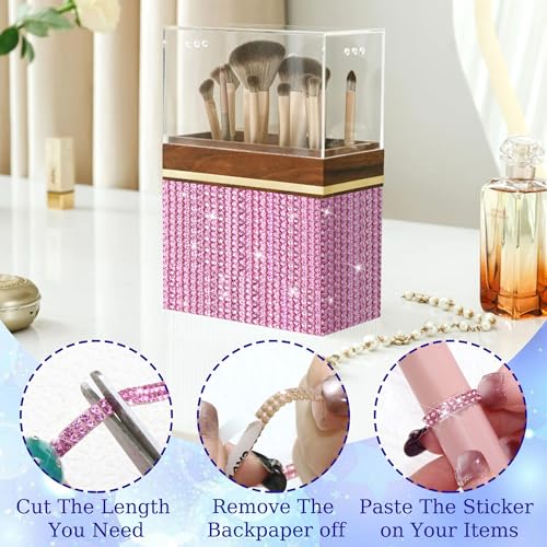 10 Yards Rhinestone Ribbon Roll,0.4 CM Wide Diamond Ribbon for Car Interior,Light Pink Rhinestone Trim Self Adhesive,Shiny Gem Strips Sticker for DIY Crafts Art Wedding Party Decoration