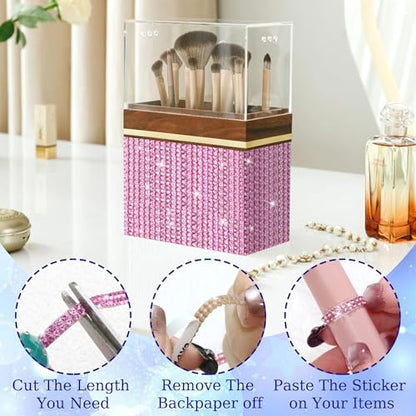 10 Yards Rhinestone Ribbon Roll,0.4 CM Wide Diamond Ribbon for Car Interior,Light Pink Rhinestone Trim Self Adhesive,Shiny Gem Strips Sticker for DIY Crafts Art Wedding Party Decoration