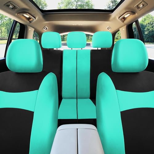 FH Group Full Set Cloth Car Seat Covers , Universal Fit combo, Low Back Front Seat Covers, Airbag Compatible, Split Bench Rear Seat, Washable Seat Cover for SUV,Sedan,Van, Mint - color: Mint