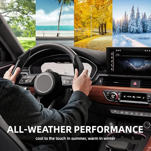 Carbon Fiber Steering Wheel Cover with Anti-Slip Lining and Segmented Design 2pcs Universal Steering Wheel Protector for Men and Women, Car Interior Accessory (Black)