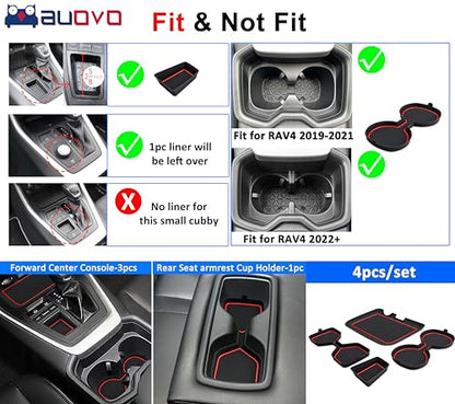 Auovo 3D Cup Holder Insert Liners Compatible with Toyota RAV4 Accessories 2025 2024 2023 2022 2021 2020 2019 Car Custom Cup Holder Mats Pads 4-pc Set (Red Trim) - color: Red, size: 4PCS