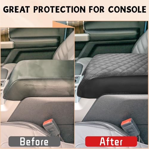 Center Console Cover Compatible with Ford F150 2015-2020, F250 F350 F450 F550 2017-2022, Expedition 2018-2024, Leather Armrest Cover Lid Protector, Anti-Scratch, Black (Bucket Seat Only)