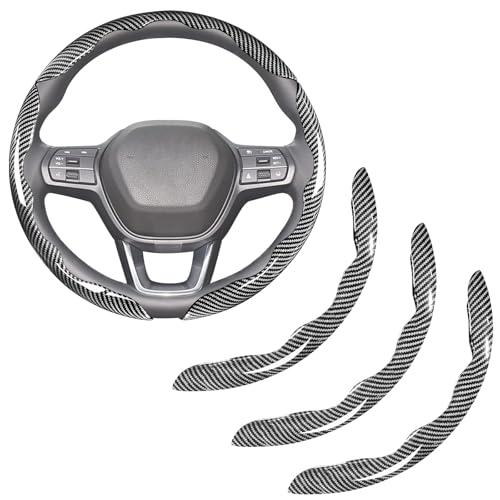 Carbon Fiber Steering Wheel Covers 3 Piece Clip on Steering Wheel Cover (Silver) - color: Silver