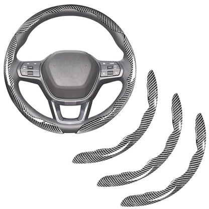 Carbon Fiber Steering Wheel Covers 3 Piece Clip on Steering Wheel Cover (Silver) - color: Silver
