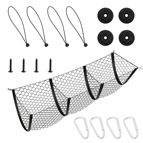 3 Pocket Truck Bed Cargo Net, Upgrade Stretchable Elastic Trunk Bed Organizer for SUV, Car, Pickup Truck Bed, Universal Pickup Mesh Storage Net 47.2" x 11.8" with 4 Ball Bungees