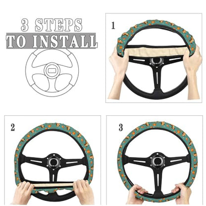 Cute Dogs Green Pattern Steering Wheel Cover for Women Men, Non-Slip Steering Wheel Protector Car Wheel Covers, Universal 15 Inch Fit for Auto, Suvs, Truck - color: Cute Dogs Green Pattern