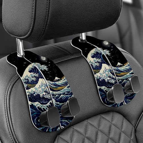 Purse Holder for Car, 2 Pack Heavy Duty Purse Hanger for Car, PU Leather Car Seat Hooks for Purses and Bags, Cute Wave Headrest Organizer for Handbags & Backpacks - color: Car hook - Starry Sky Waves A