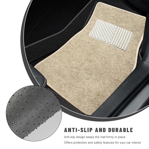 Sun Walker 4 PCS Car Floor Mats, Waterproof Anti-Slip Front & Rear Car Carpets with Driver Heel Pad, All Weather Floor Protective Pads Universal for SUVs Trucks Sedans Vans (Beige) - color: Beige