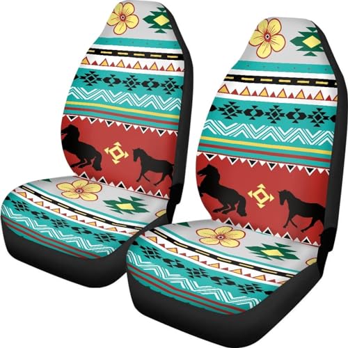 Dreaweet Navajo Seat Covers for Cars SUV Trucks,Aztec Ethnic Tribal Horse Pattern Car Seat Covers Front Seats Protector Set of 2,Southwestern Car Accessories for Women Men - color: Aztec Ethnic Tribal Horse