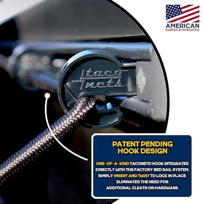 TacoNets Envelope Cargo Net for Toyota Tacoma - Fits 2005-Current - Patented Bed Rail Integration - Upgraded 5mm Bungee - Integrated Storage Bag - Heavy Duty Carabiners - Designed in USA - style: Toyota Tacoma 2005+