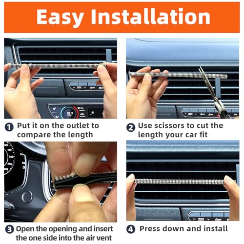 NBTEPEM Bling Car Air Conditioner Decoration Strip for Vent Outlet, 10 PCS Universal Rhinestone Car Vent Outlet Trim Decorations, Bling Interior Accessories for Women and Girls (Silver) - color: Silver