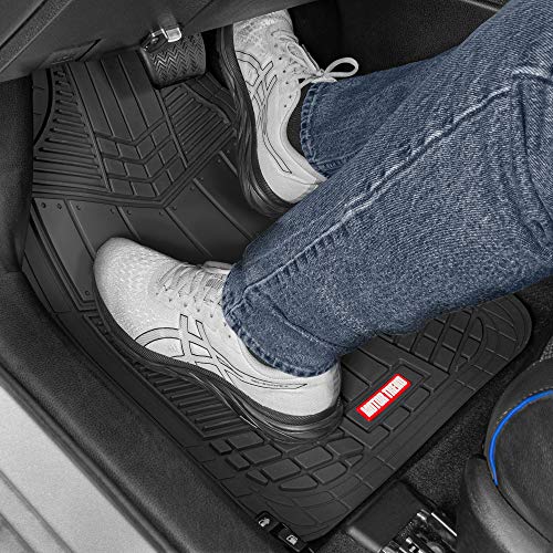 Motor Trend DualFlex™ Rubber Car Floor Mats All Weather Waterproof 4-Piece Sporty Two-Tone Design Car Mats Full Set - Universal Trim-to-Fit Floor Mats for Car, SUV, & Trucks - Car Carpet Protector - color: Black
