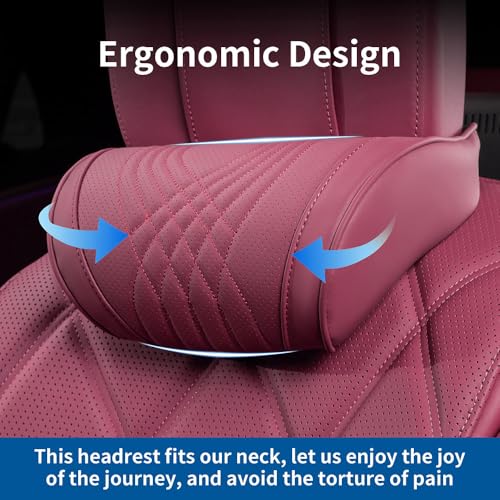 Car Headrest Memory Foam Neck Pillow for Driving with Leather Cover Soft Comfortable Seat Head Pillow Cushion for Most Cars SUV Sedan Home Office Red (1PC)