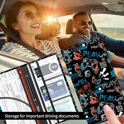 Premium Car Registration and Insurance Card Holder, Cute PU Leather Car Document Holder, Vehicle Glove Box Car Organizer with Magnetic Closure for Driver License, Cards Neon Gamer Pattern - color: Neon Gamer Pattern