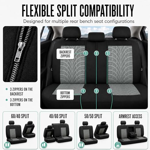 FH Group Rear Set Travel Master Car Seat Covers - Universal Fit, Split Bench Rear Seat, Washable, for SUV, Sedan, Gray - color: Gray, style: Rear Set