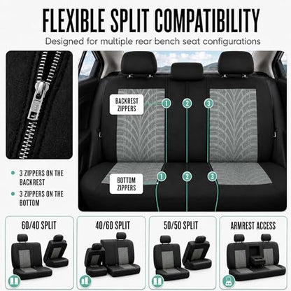 FH Group Rear Set Travel Master Car Seat Covers - Universal Fit, Split Bench Rear Seat, Washable, for SUV, Sedan, Gray - color: Gray, style: Rear Set