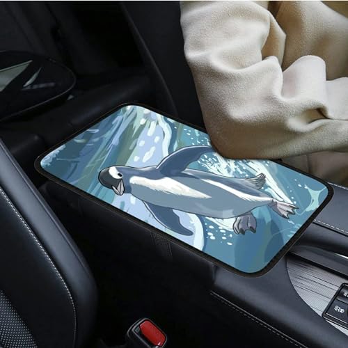 Universal Auto Center Console Pad and 2Pcs Car Coasters Set, Anti Slip Soft Neoprene Car Armrest Seat Box Cover Protector Universal Fit - Car Interior Accessories, Sea Penguin - color: 500