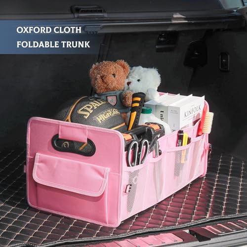 Car Trunk Organizer, Car Organizers and Storage Collapsible Multi Compartment Container Box, Adjustable Car Accessories for SUV Sedan Truck, Standard Size, Pink - color: Pink, size: Standard
