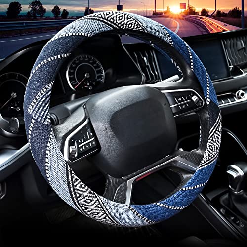Valleycomfy Cloth Steering Wheel Covers for Women Bohemian Universal 15 inch Baja Blanket Enthic Blue - color: ClothD