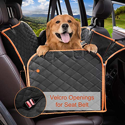 Dog Car Seat Cover, Waterproof Nonslip Pet Seat Cover for Back Seat with Storage Pockets Mesh Visual Window, Heavy Duty Scratchproof Pet Dog Seat Cover Hammock for Cars Trucks and SUVs
