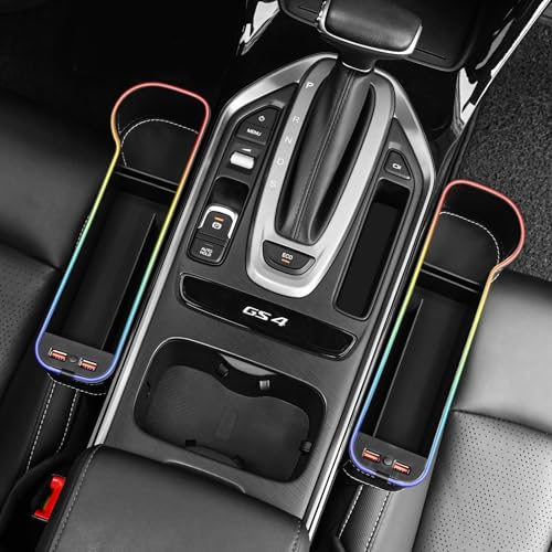 2 Pack Car Seat Gap Organizer,Multifunctional Seat Gap Storage Box with USB Fast Charger, Car Seat Pockets with Led Light, Car Seat Gap Filler with Cup Holder (Black)