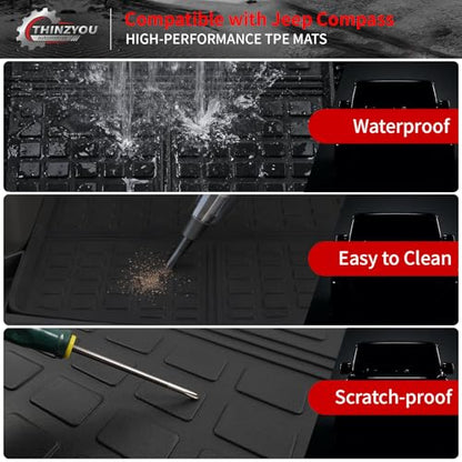 Cargo Mat Compatible with 2017-2025 2026 Jeep Compass Trunk Mat Cargo Liner TPE All Weather Back Seat Cover Protector 2024 Compass Accessories (Trunk Mat+Backrest Mats) - style: For Jeep Compass | 2017-2026