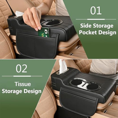 Upgrade Multifunctional Car Armrest Cushion,Center Console Cover with 2 Cup Holder,Arm Rest Cover for Car,Car Armrest Storage Box, Car Accessories Center Console Organizers for Most Cars - style: Style B