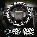 4 Pieces Cow Print Steering Wheel Cover Set with 2PCS Car Cup Coasters & Quarter Keyring, Universal 14.5-15 inches, Fashion Non-Slip Cow Print Steering Wheel Cover - color: Cow Print