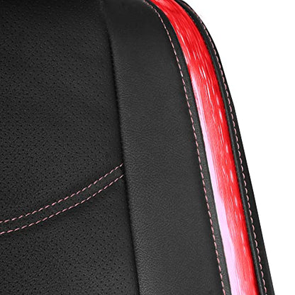 FH Group Galaxy13 Metallic Striped Deluxe Leatherette Car Seat Covers with Matching Carpet Floor Mats – Full Set, Universal Fit, Airbag Compatible for Cars, SUVs & Sedans, Red - color: Red