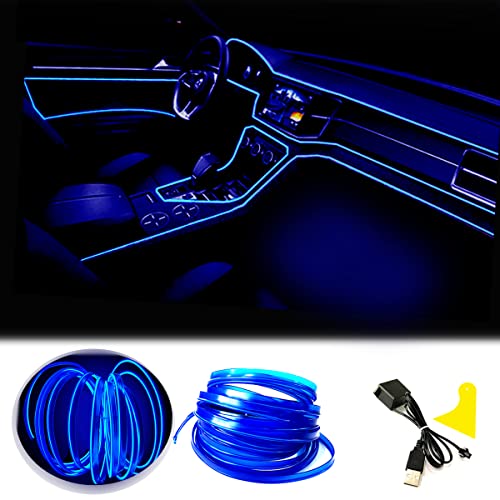 El Wire Blue Interior Car LED Strip Lights, 2M Neon Wire USB 5V with Fuse Protection for Automotive Interior Decoration, with 6mm Sewing Edge - color: Blue, size: 2 M