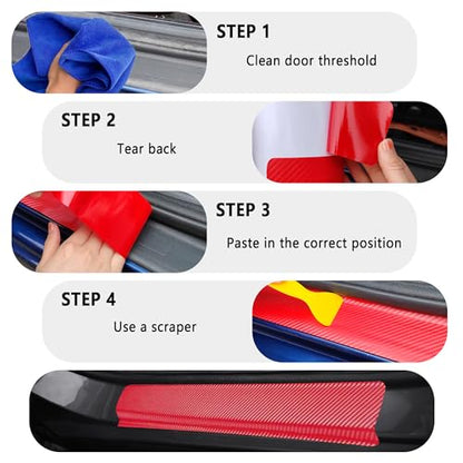 4PCS Car Door Sill Protector with Scraper,Carbon Fiber Car Door Protector Edge Guards for Front Rear Door Sills,Universal Anti-Scratch Car Door Threshold Strips (Pink)