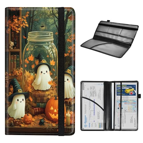 Car Registration and Insurance Holder for Women Men,Automobile License Document Card Holders Vehicle Glove Box Organizer Leather Accessories Driver Essential,Halloween Ghosts Pumpkins - color: Halloween Ghosts Pumpkins