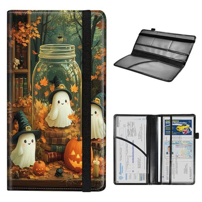 Car Registration and Insurance Holder for Women Men,Automobile License Document Card Holders Vehicle Glove Box Organizer Leather Accessories Driver Essential,Halloween Ghosts Pumpkins - color: Halloween Ghosts Pumpkins