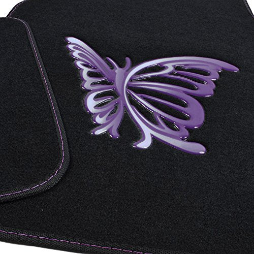 BDK Purple White Butterfly Design Carpet Car Floor Mats for Auto Van Truck SUV-4 Pieces Front & Rear Full Set with Rubber Backing-Universal Fit (MT-509-PP) - color: Purple White Butterfly