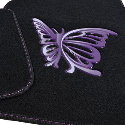 BDK Purple White Butterfly Design Carpet Car Floor Mats for Auto Van Truck SUV-4 Pieces Front & Rear Full Set with Rubber Backing-Universal Fit (MT-509-PP) - color: Purple White Butterfly