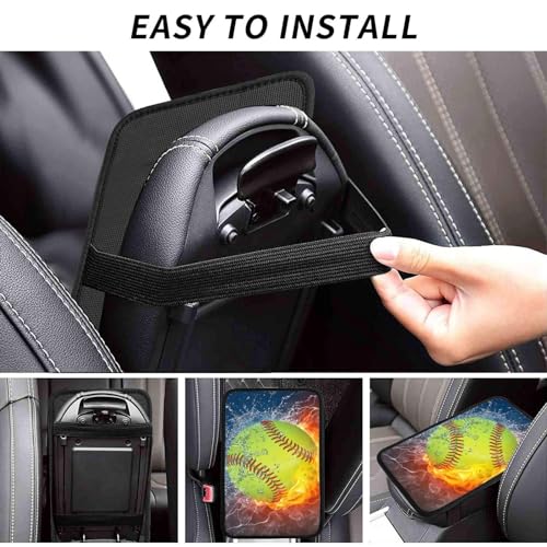 Fire Softball Auto Center Console Armrest Cover Pad, Universal Fit Waterproof Comfort Car Armrest Cushion for Most Vehicle SUV Truck - color: Fire Softball
