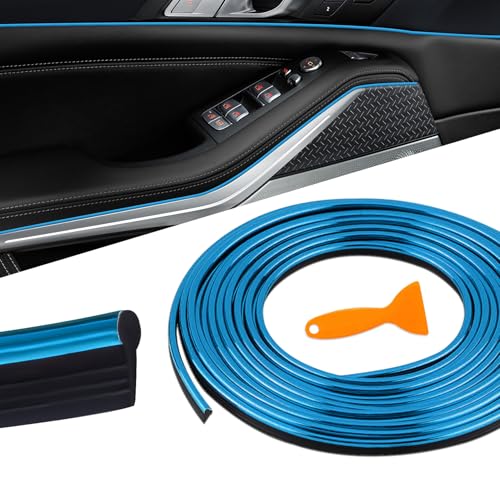 Car Interior Moulding Trim Strips, 33Ft/10M Universal Electroplating Decoration Filler Insert Strips, Styling Dashboard DIY Flexible Strip, Car Interior Trim Accessories with Installing Tool (Blue) - color: Blue