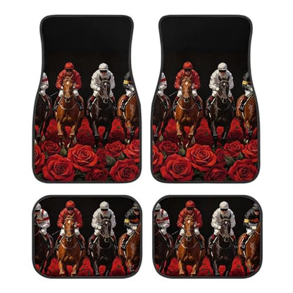 Rose Horse Printed Full Set Auto Front & Rear Floor Pad Washable Anti Dirty Vehicle Foot Pads - color: Rose Horse